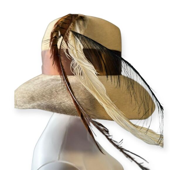Vintage Lesile James Feathered Hat Wide Brim Wool Avant Garde Statement Piece - Picture 5 of 9